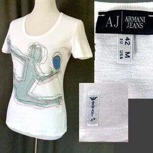 Armani Jeans White Cotton Graphic Short Sleeve Tee Medium